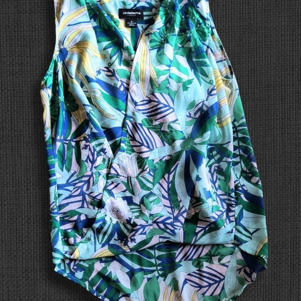 Liz Claiborne Tropical Floral Blouse - Green and Blue